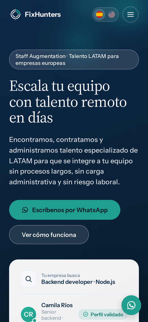 Web de FixHunters vista en un tel&eacute;fono