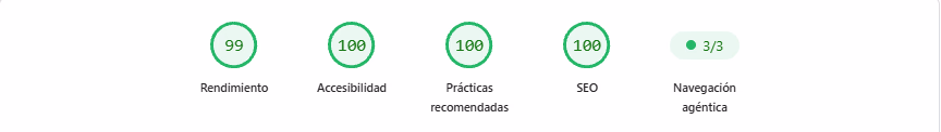 PageSpeed Insights en m&oacute;vil: 99 de rendimiento y 100 en accesibilidad, pr&aacute;cticas recomendadas y SEO